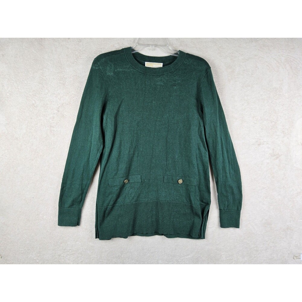 Michael Kors MK Women’s Long Sleeve Faux Pocket Sweater Green Size S